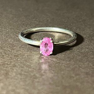 Natural Small Pink Sapphire Ring, 925 Sterling Silver Ring